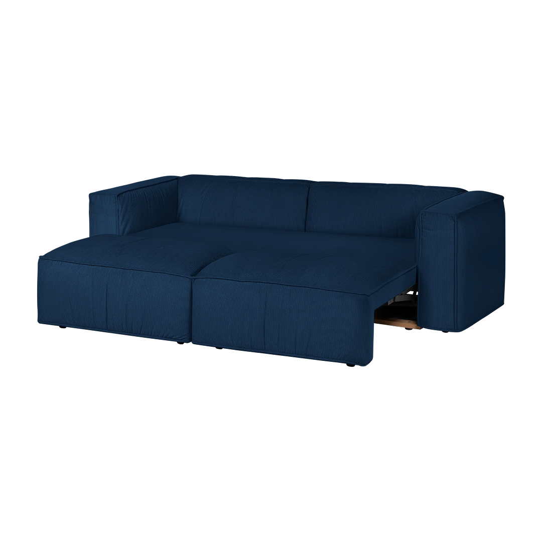 Lobi Sofa 3-Sitzer schlafsofa - Sturmblau Cord - Schlafsofa mit Schlaffunktion fürs Wohnzimmer - noo.ma